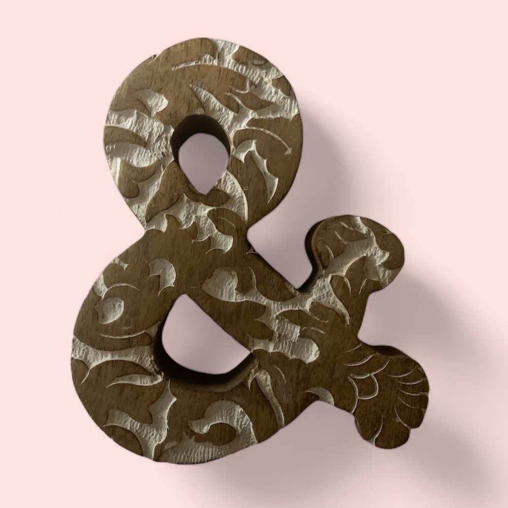 Hand carved rustic wooden “&” sign